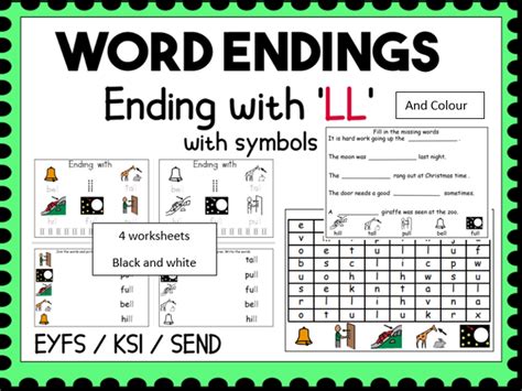 Word Endings Ending with 'LL' Worksheets | Teaching Resources