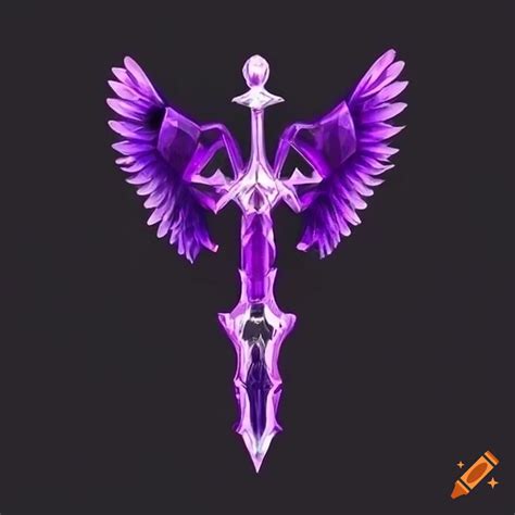 Winged angelic crystal sword of saint michael dark purple glow