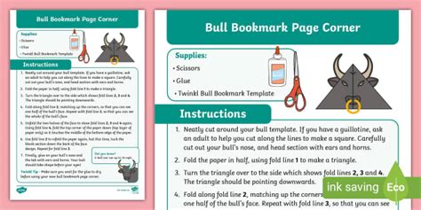 Page Corner Bull Bookmark Craft |Twinkl Craft| Bull Bookmark