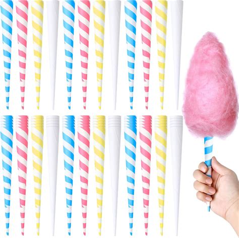 Amazon.com: Supkiir 100Pcs Cotton Candy Cones, Striped Colorful Cotton ...