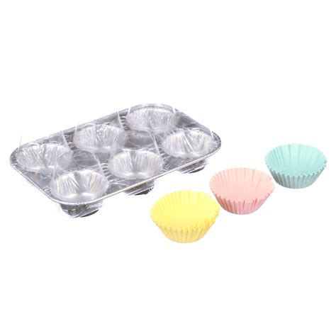 Handi-Foil 9.6" x 6.3" Aluminum Muffin Pans with Lids and 24 Bake Cups ...