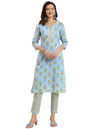 rangita Light Blue Cotton Printed Straight Kurta with Pant | Kurta Set ...