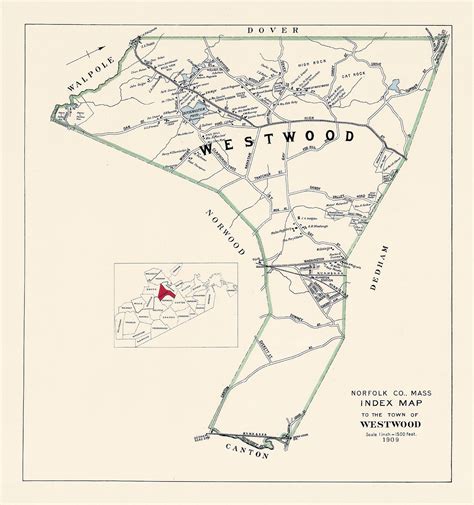 WESTWOOD, Massachusetts 1909 Map - Replica or GENUINE ORIGINAL