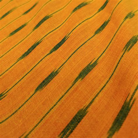 Pure Cotton Ikkat Mustard With Green Lines Fabric – Sanskruti