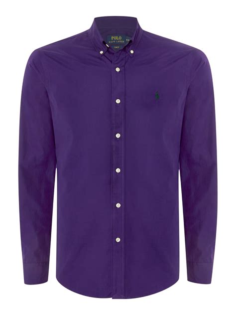 Polo ralph lauren Long Sleeve Slim Fit Plain Shirt in Purple for Men | Lyst
