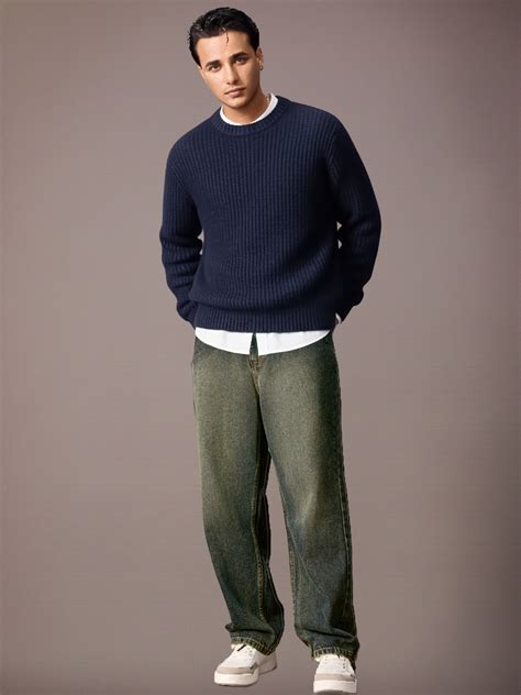 Men's Light Blue Loose Baggy Fit Heavy Washed Jeans Non-Stretchable ...