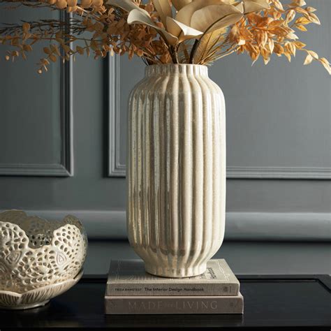 Shop White Ribbed Ceramic Vase - Large - at Best Price Online in India