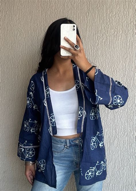 Navy blue bicycle oversized cotton shrug – KUDDI