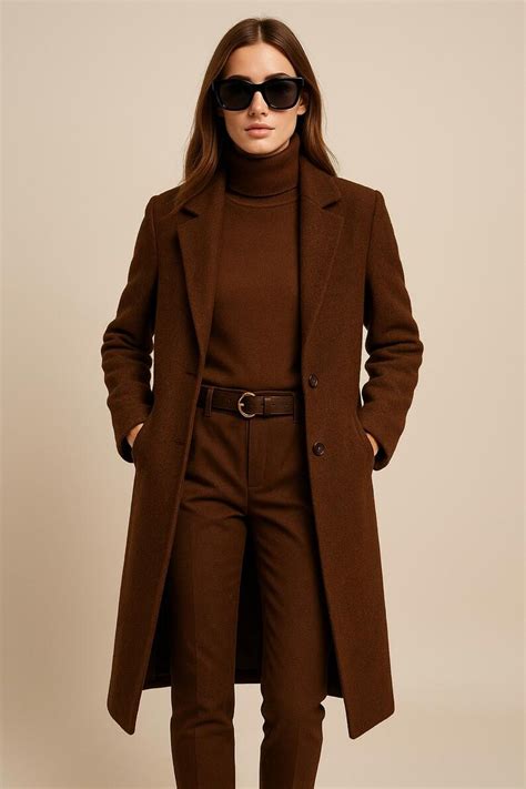 Buy Women's Brown Tweed Wool Blend Overcoat: Custom Tailored Long ...