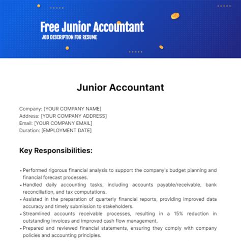 Free Junior Accountant Job Description for Resume Template to Edit Online