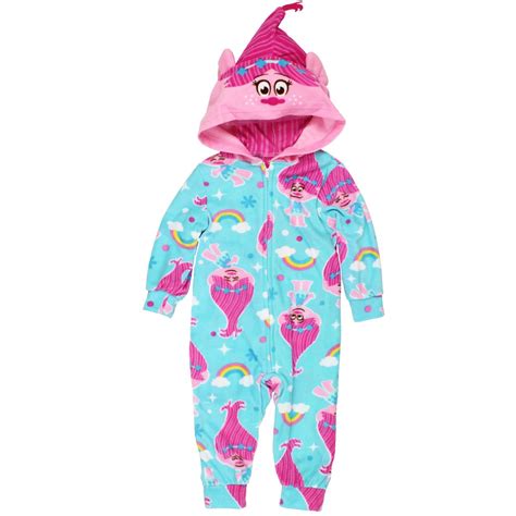 Buy Trolls Poppy Girls Hooded Fleece Union Suit Pajamas (5T, Blue Poppy ...