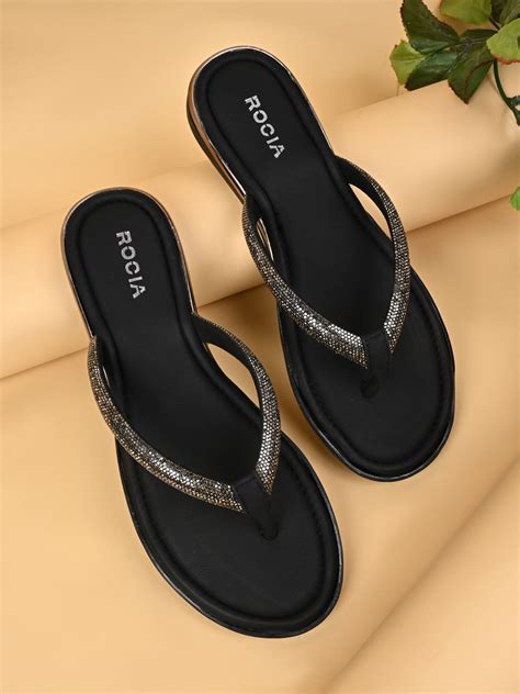 Shop Rocia By Regal Black Women Diamond Thong Flat Sandals Online