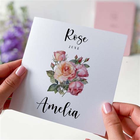 June Birthday Card Rose Birth Flower Card For Born In June Personalised ...
