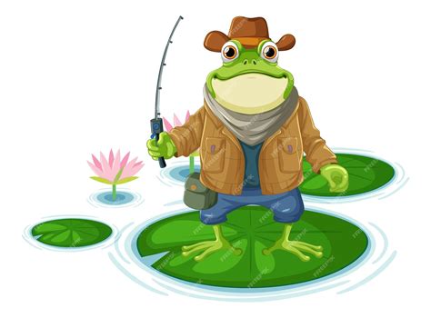 Cartoon frog fishing at pond | Premium Vector