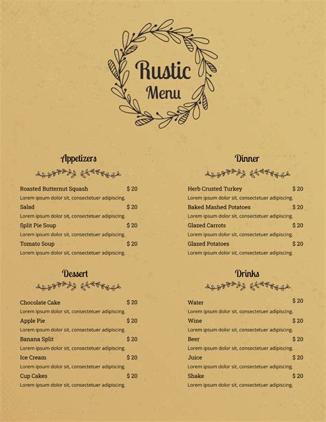 Image result for Simple Rustic Menu