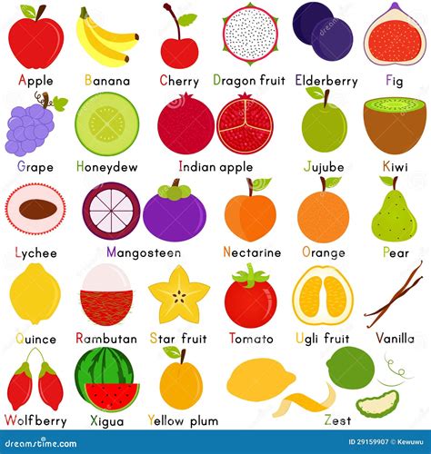 Vector Icons of Fruit with Alphabet a To Z Stock Illustration ...