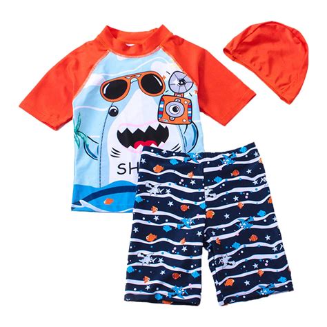 Boys Two Piece Rash Guard Swimsuits Sets Short Sleeve Boys Swim Shirt ...