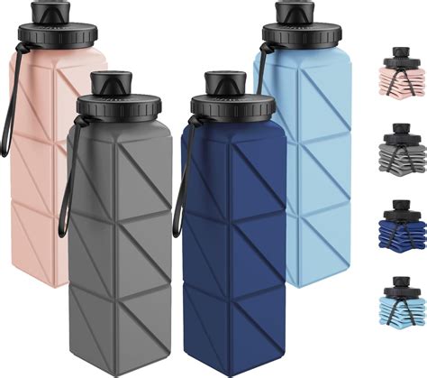 Collapsible Water Bottles, 4 Pack BPA-Free Leak-Proof Silicone Foldable ...