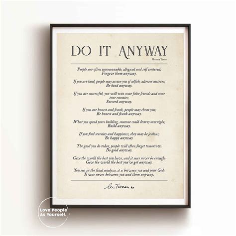 Do It Anyway Poem, Mother Teresa Quote Print, Be Kind Anyway ...