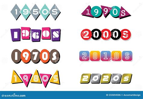 Decade Banners And Labels For The 1950s, 1960s, 1970s, 1980s, 1990s ...