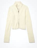 Buy American Eagle Women White Zip-Up Sweater Online
