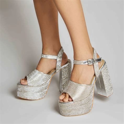 Gigi Silver Trendy Block Heels for Anytime Party | Tiesta Shoes ...