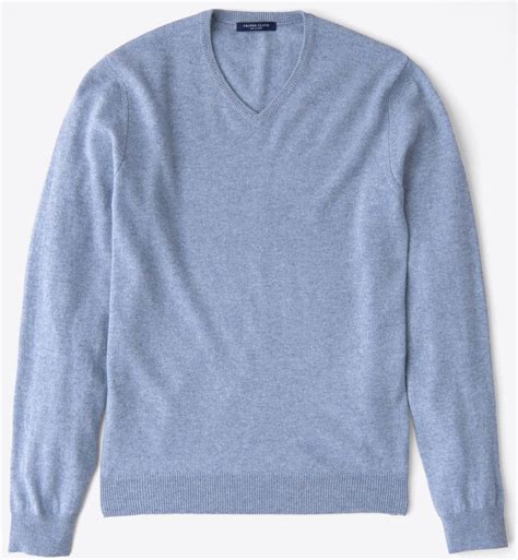 Light Blue Melange Cashmere V-Neck Sweater by Proper Cloth
