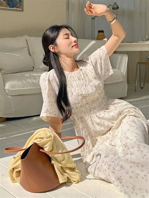 DAZY Ditsy Floral Print Puff Sleeve Ruffle Hem Dress For Summer ...