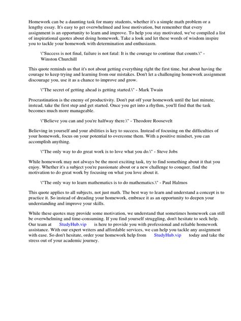 Motivational Quotes About Doing Homework | PDF | Homework