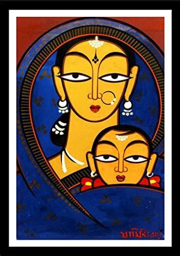 CROWN Mother and Child by Jamini roy painting with Frame and Acrylic ...