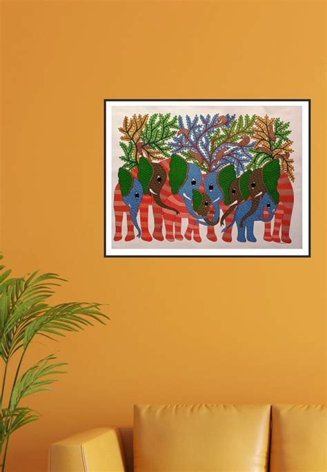 Buy The Elephants Gond Painting Online | Gond Art for Sale | Paintings ...