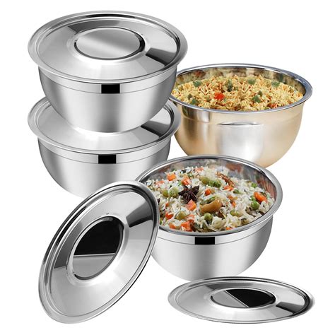 Buy Kraft Stainless Steel Serving Bowl with Lid Set of 4 pcs - 18cm ...