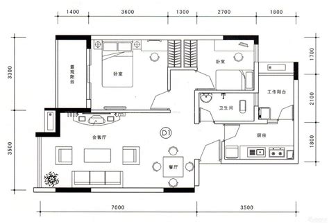 两室两厅一卫一厨两层平面图 平面图两厅装修