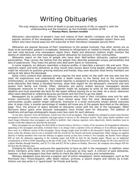 Free Printable Obituary Templates [Word, PDF] & Mother, Father, Grandmother