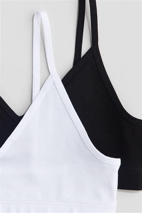 2-pack V-neck crop tops - Black/White - Kids | H&M IN