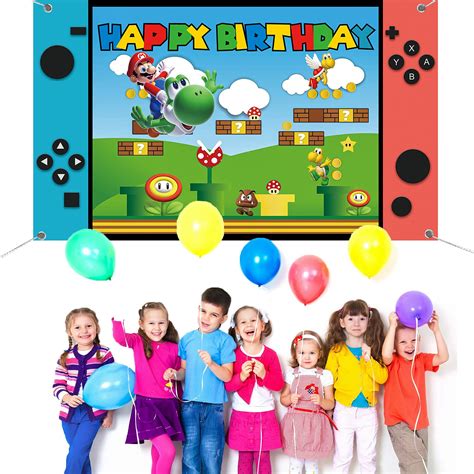 Super Bros Mario Happy Birthday Backdrop Banner,Video Game Birthday ...