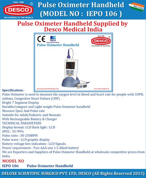 Pulse Oximeter Handheld Manufacturer Exporter and Supplier India | Desco