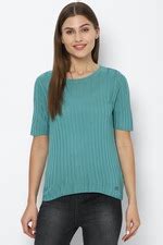 Buy Women Green Stripe Casual Top Online - 689923 | Allen Solly