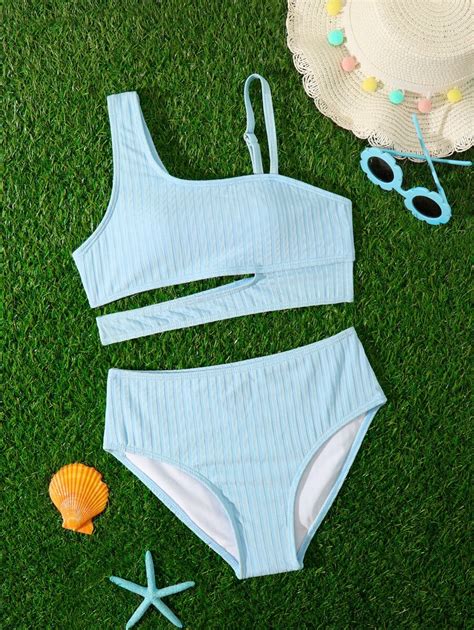 Tween Girl Asymmetrical Cut-Out Bikini Set Summer Beach | SHEIN USA