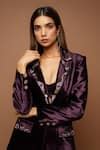 Buy Wine Velvet Sequins, Metallic Thread, Cut Embroidered Collar Blazer ...