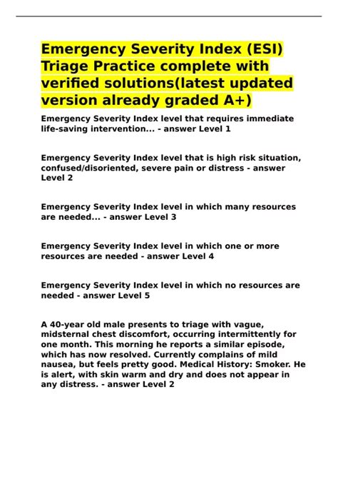 Emergency Severity Index (ESI) Triage Practice complete with verified ...