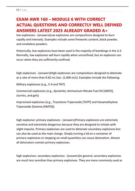 EXAM AWR 160 – MODULE 6 WITH CORRECT ACTUAL QUESTIONS AND CORRECTLY ...