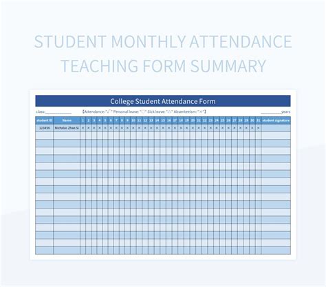Student Attendance Sheet In Excel Template