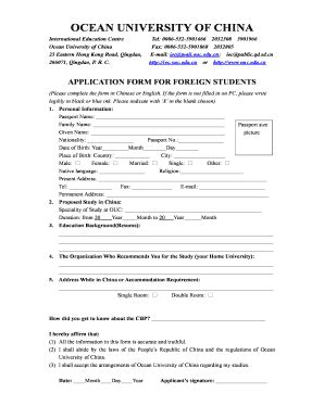 Fillable Online OCEAN UNIVERSITY OF CHINA Fax Email Print - pdfFiller