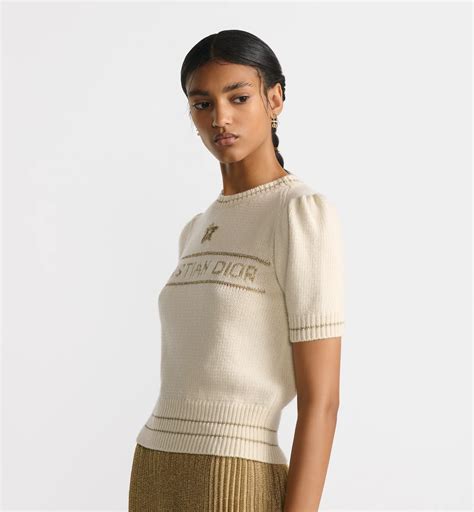 Short-Sleeved Sweater Gold-Tone Blended Virgin Wool and Cashmere Knit ...