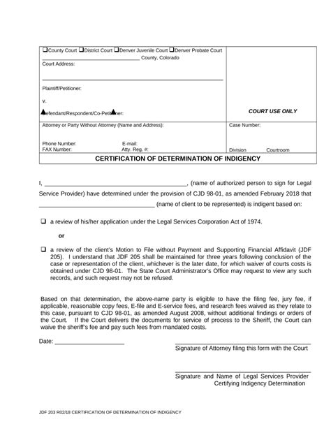 Certification of Determination of Indigency Doc Template | pdfFiller