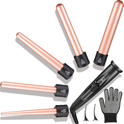 5-in-1 Curling Iron Wand Set, Hair Curling Iron Interchangeable Ceramic ...