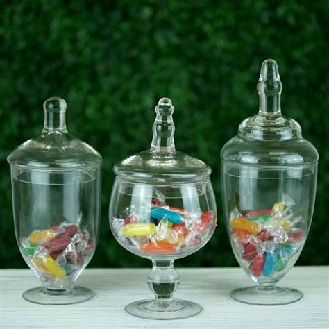 Set of 3 Apothecary Glass Candy Jars With Lids - 9"/10"/11 ...