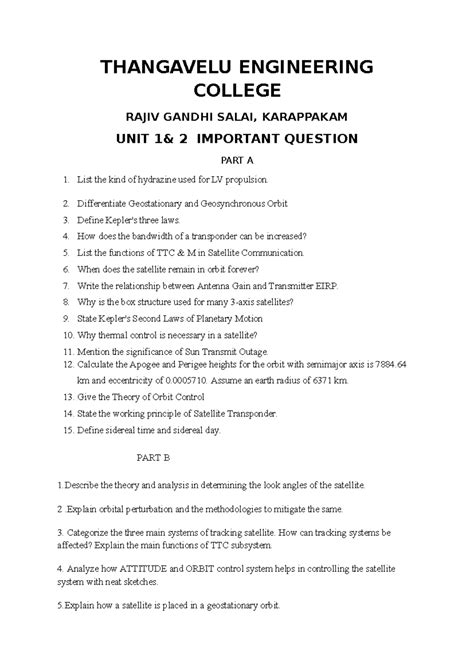 Satellite Communication UNIT 1 & 2 Important Questions for Exam - Studocu