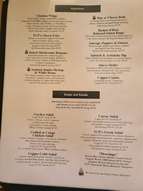 Menu at The Copper Pot Saddle Rock restaurant, Aurora
